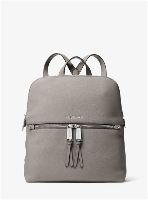 michael kors pearl grey rhea zip leather medium slim backpack|michael michael kors rhea zip small backpack pearl grey.